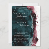 Faire-part de mariage d'aquarelle turquoise et bor (Devant)