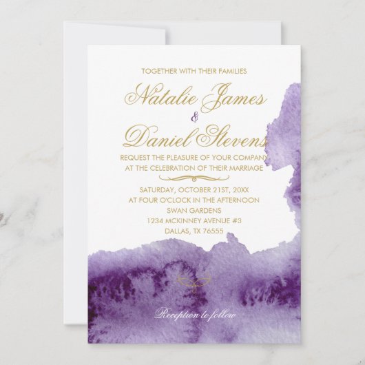 Faire-part de mariage d'aquarelle ultra violet (Devant)