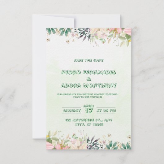 Faire-part de mariage d'aquarelle verte (Devant)