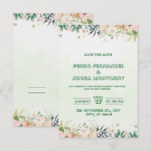 Faire-part de mariage d'aquarelle verte (Devant / Derrière)