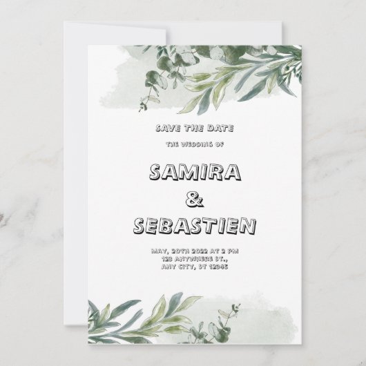 Faire-part de mariage d'aquarelle verte (Devant)