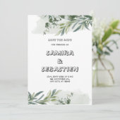 Faire-part de mariage d'aquarelle verte (Debout devant)