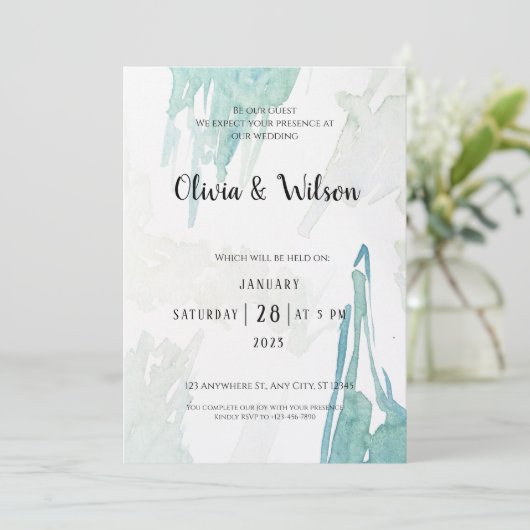 Faire-part de mariage d'aquarelle verte minimale (Debout devant)