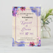 Faire-part de mariage d'aquarelle violette (Debout devant)