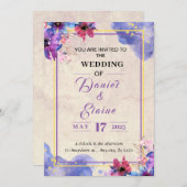 Faire-part de mariage d'aquarelle violette (Devant / Derrière)
