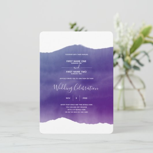 Faire-part de mariage d'aquarelle violette (Debout devant)