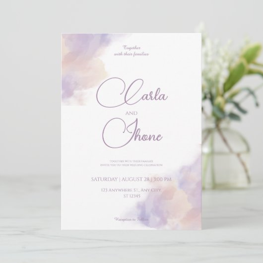 Faire-part de mariage d'aquarelle violette (Debout devant)