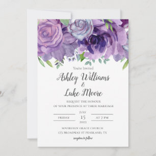 Faire-part de mariage d'aquarelle violette Lilac