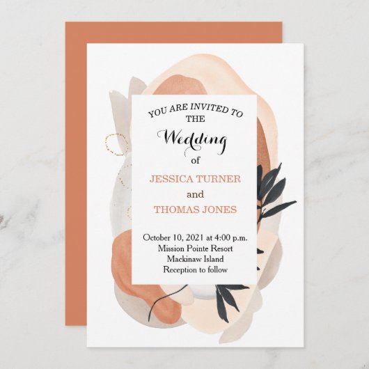 Faire-part de mariage d'aquarelle Wabi Sabi (Devant / Derrière)