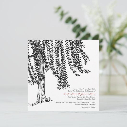 Faire-part de mariage d'arbre blanc et noir (Debout devant)