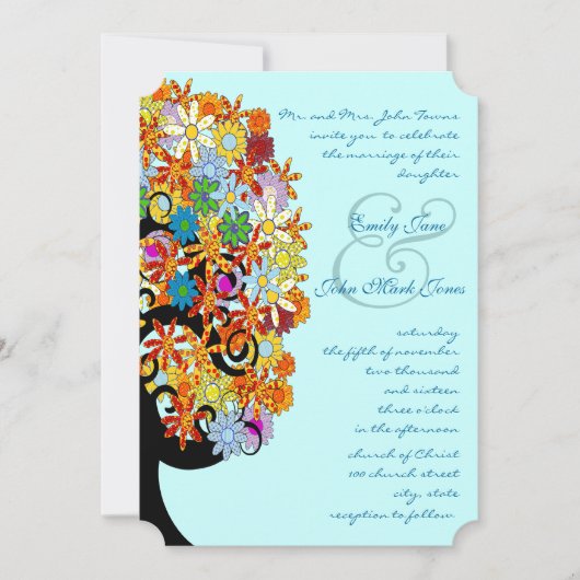 Faire-part de mariage d'arbre d'amour à fleurs mul (Devant)