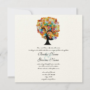 Faire-part de mariage d'arbre d'amour à fleurs mul