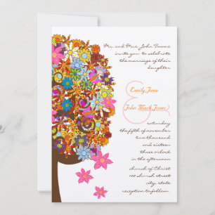 Faire-part de mariage d'arbre d'amour à fleurs mul