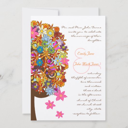 Faire-part de mariage d'arbre d'amour à fleurs mul (Devant)