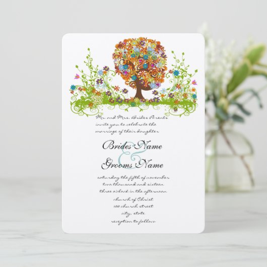 Faire-part de mariage d'arbre d'amour à fleurs tor (Debout devant)