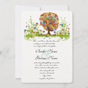 Faire-part de mariage d'arbre d'amour à fleurs tor