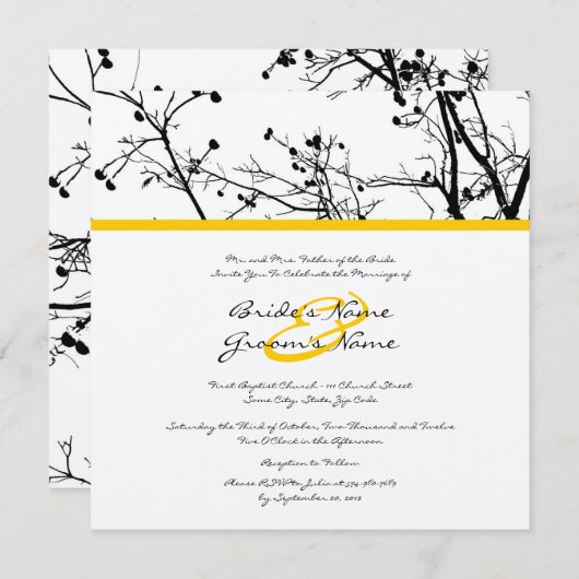 Faire-part de mariage d'arbre d'hiver noir et blan (Devant / Derrière)