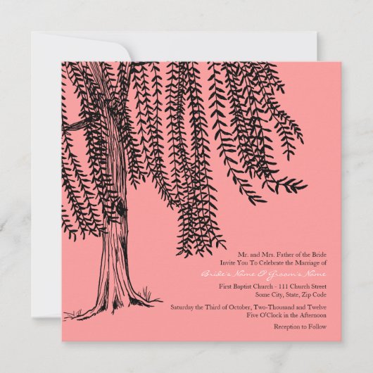 Faire-part de mariage d'arbre rose et noir (Devant)