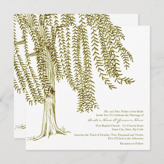 Faire-part de mariage d'arbre vert et blanc (Devant / Derrière)