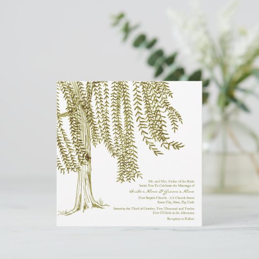 Faire-part de mariage d'arbre vert et blanc (Debout devant)