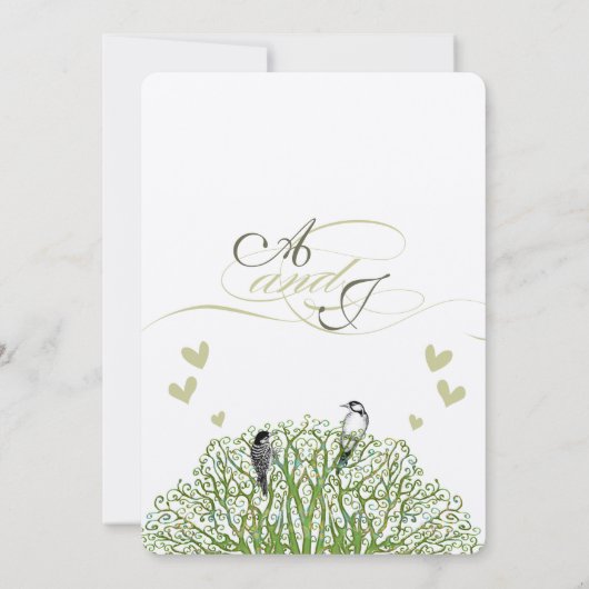 Faire-part de mariage d'arbre vert Inséparable déc (Dos)