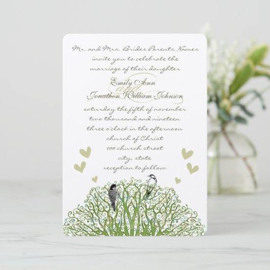 Faire-part de mariage d'arbre vert Inséparable déc (Debout devant)