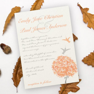 Faire-part de mariage d'arbres de gris corail oise