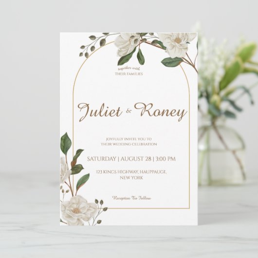 Faire-part de mariage d'arc floral blanc (Debout devant)