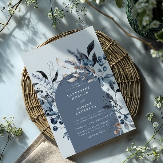 Faire-part de mariage d'arc floral hiver gelé