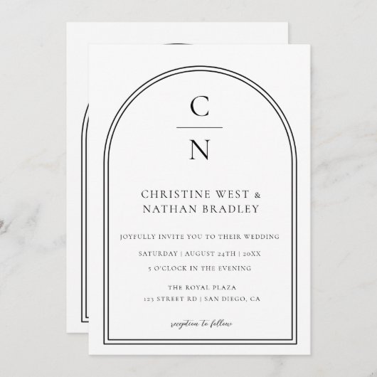 Faire-part de mariage d'arche Monogram moderne (Devant / Derrière)