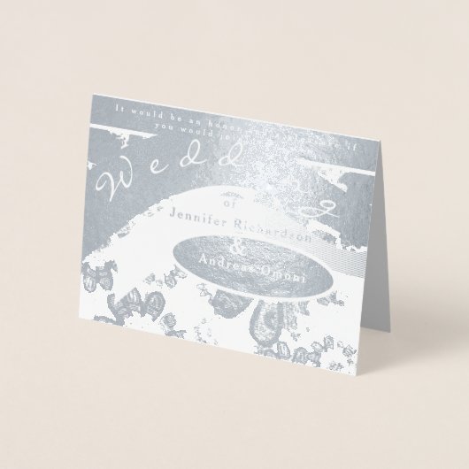 Faire-part de mariage d'argent avec blanc et blanc (Devant)