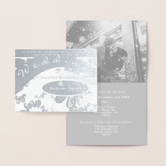 Faire-part de mariage d'argent avec blanc et blanc (Affichage)