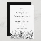 Faire-part de mariage d'art floral noir et blanc (Devant / Derrière)