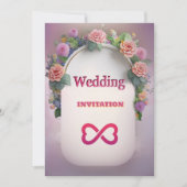 Faire-part de mariage d'art floral rose (Devant)