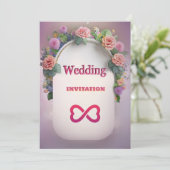 Faire-part de mariage d'art floral rose (Debout devant)