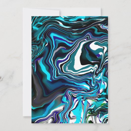 Faire-part de mariage d'art fluide bleu et noir (Dos)