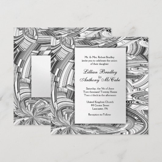 Faire-part de mariage d'art moderne noir et blanc (Devant / Derrière)