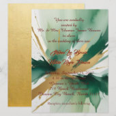 Faire-part de mariage d'art moderne or et vert (Devant / Derrière)