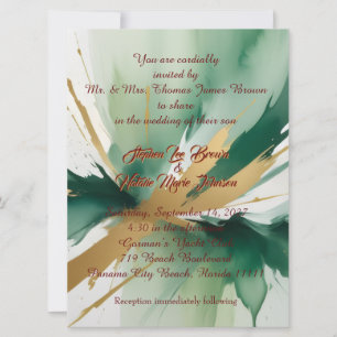 Faire-part de mariage d'art moderne or et vert