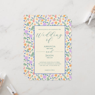 Faire-part de mariage d'art populaire floral peint