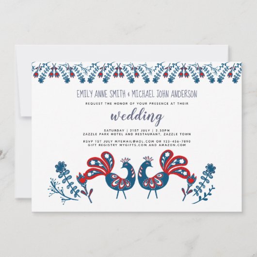 Faire-part de mariage d'art populaire scandinave (Devant)