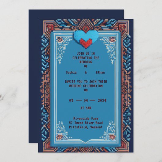 Faire-part de mariage d'art Royal Pixel (Devant / Derrière)