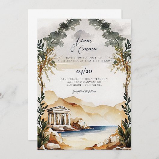Faire-part de mariage d'Athènes| invitation aérien (Devant / Derrière)