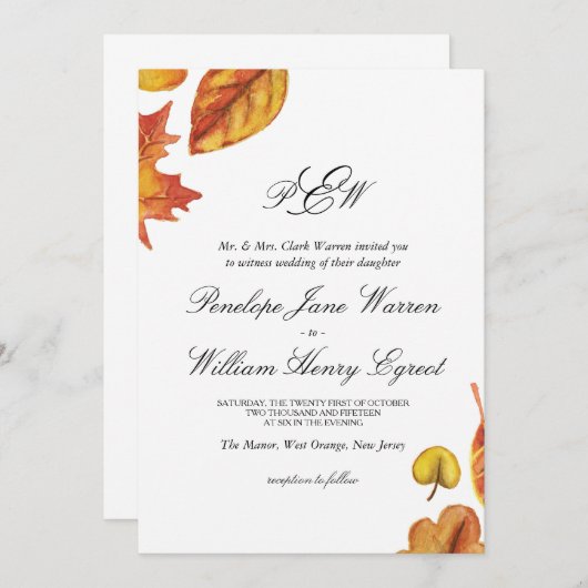 Faire-part de mariage d'automne (Devant / Derrière)