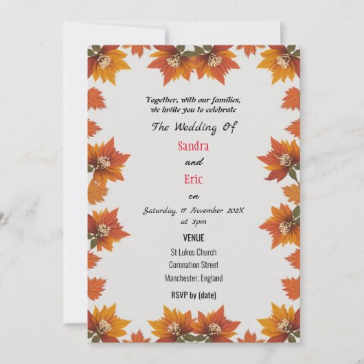 Faire-part de mariage d'automne (Devant)