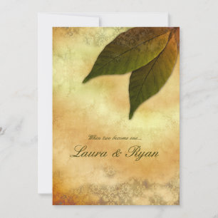 Faire-part de mariage d'automne 2 Crème verte Feui