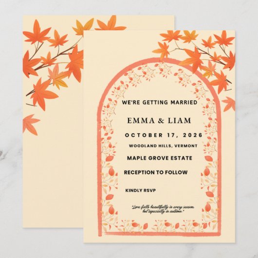 Faire-part de mariage d'automne | Arche d'automne (Devant / Derrière)
