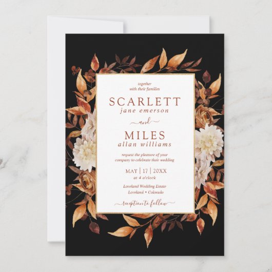 Faire-part de mariage d'automne noir (Devant)