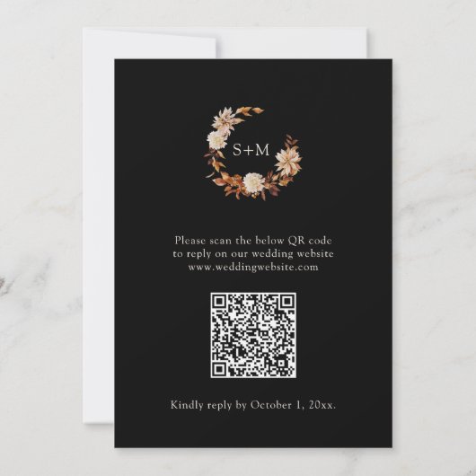 Faire-part de mariage d'automne noir (Dos)