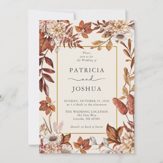 Faire-part de mariage d'automne orange brulé (Devant)